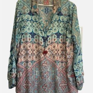 Johnny Was Multicolor Patterned Boho Blouse - L